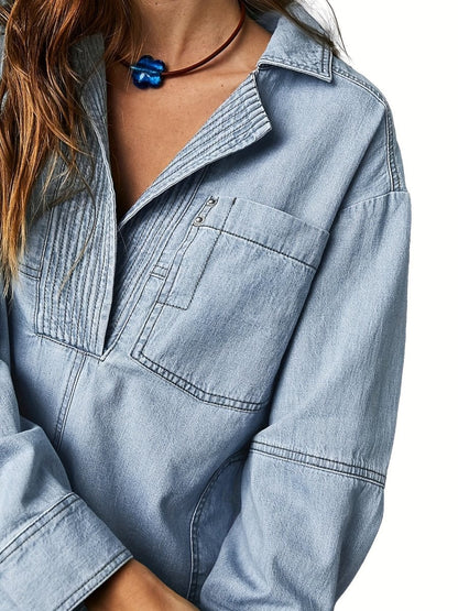 Casual V-Neck Denim Coat