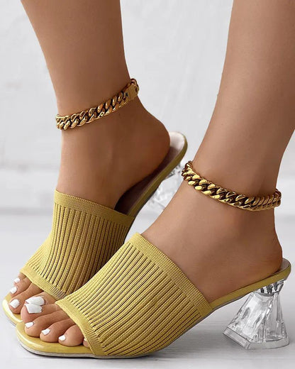 Breathable Clear Chunky Heel Slides Sandals