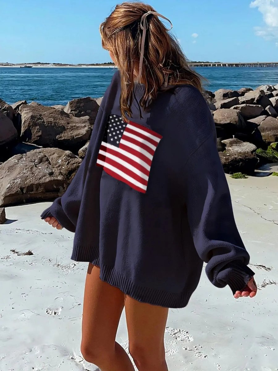 Loose Cotton Flag-Print Sweater