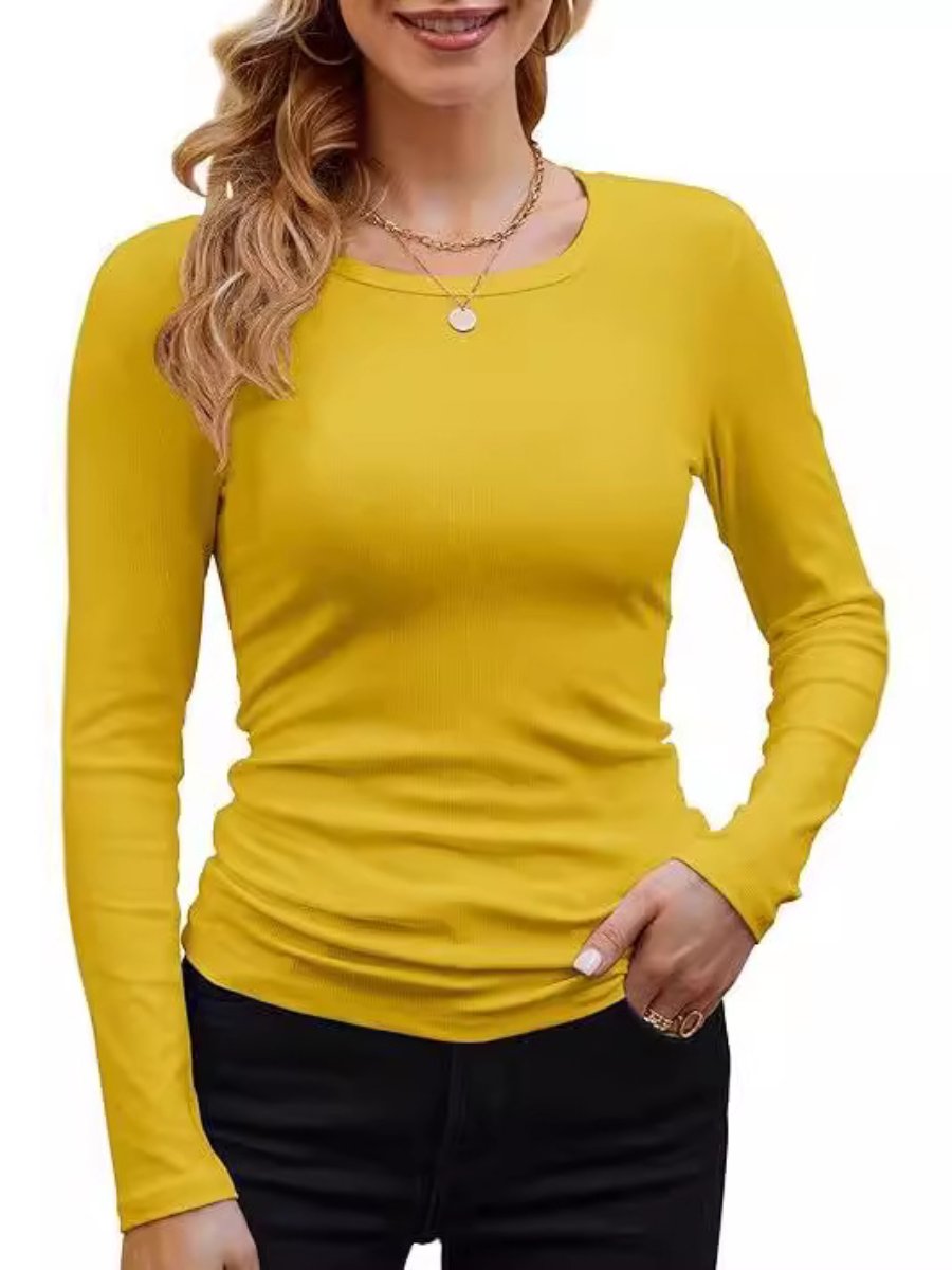 Ribbed Long Sleeve Crewneck Knit Tops