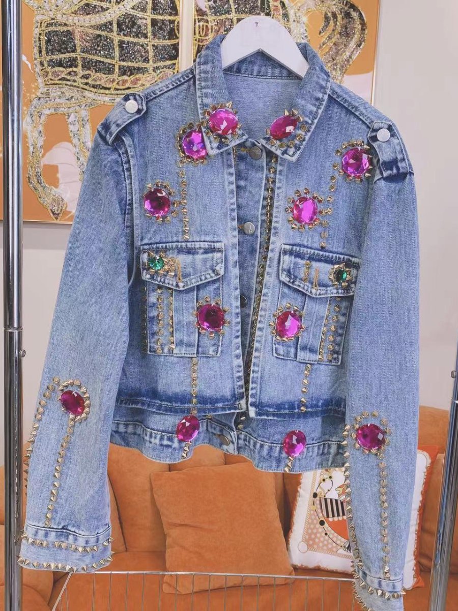 Rhinestone Beaded Denim Jacket