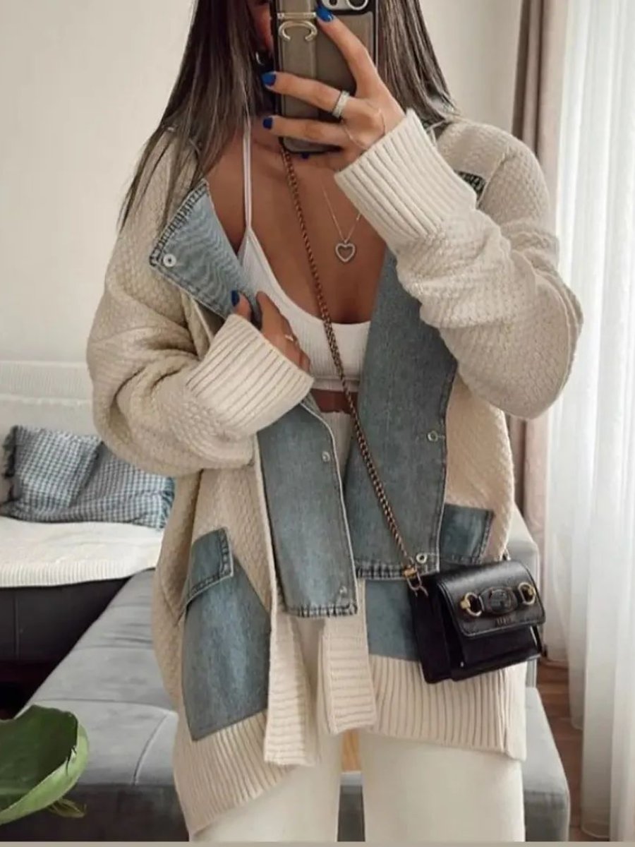 Denim Patchwork Sweater Coat