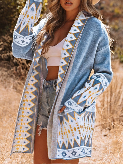 Printed Casual Long Sleeve Knit Cardigan