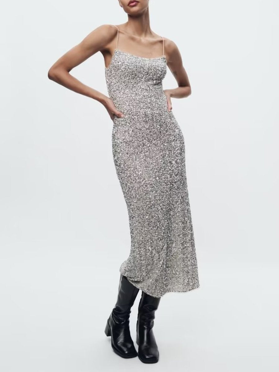 Silver Sequin Slim Dress